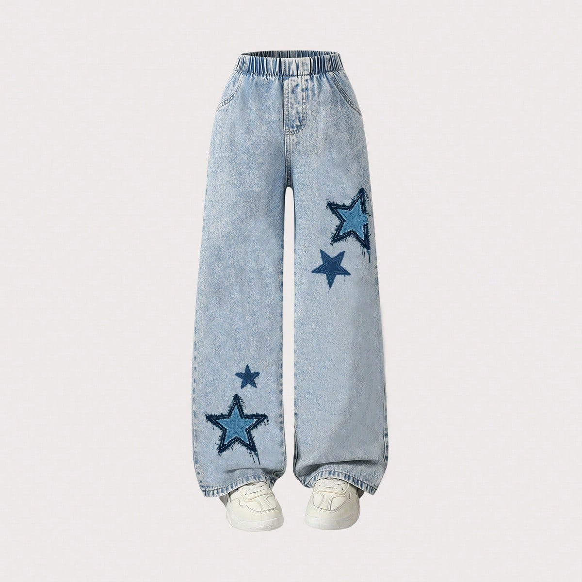 Pieza Pantalones vaqueros de pierna recta casuales con estampado de estrellas estilo Y2K, vestimenta de estilo callejero versátil para el verano