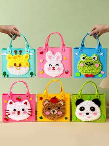 1 件手工制作的卡通动物毛毡手提包/零钱包，3D 贴花无纺布 DIY 工艺套件，缝纫纱线绘画，手工玩具，儿童益智玩具