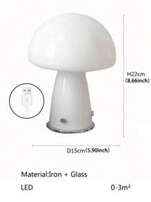 LED Orange/White Glass Mushroom Ambiance Table Lamp, Iron Body, For Living Room, Bedroom, Bedside, Office Decorative Lighting, Birthday Gift, USB Plug, Easy To Carry Outdoor Lighting Cosy Night Lamp, Adjustable Brightness