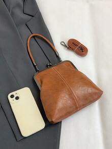 2025 新款时尚复古 PU 材质手提包，可拆卸女士单肩包，配有纽扣封口钱包。 - 棕色 - 查看 8