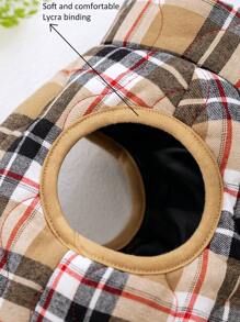 1pc Khaki Flannel Plaid Gourd Quilted Dog Coat With Back Zipper, Washable Pet Jacket Suitable For Large, Medium And Small Dogs, For Home Or Outdoor Wear