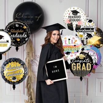 10 件/套各式毕业派对气球装饰 - 圆形气球、毕业帽气球、生日快乐铝箔气球、毕业派对用品