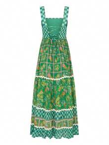 Womens Summer Sleeveless Tank Dress Checkered Floral Print A-Line Dress Long Flowy Dress Beach Holiday Sundress