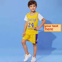 2pcs Kids Basketball Jersey Set - #24, Customizable Name, Boys Basketball Uniform, Personalized Sports Tee And Shorts, Summer Children Activewear, Training & Daily Casual Wear, Multi-Functional, Ornamental, Letter, Stylish, Modern, Colorful, Cute, Adorable, Casual, Custom, Personalized, Unique, Customized, Ideal Gifts For Him, Ideal Gifts For Her - Yellow - View 9