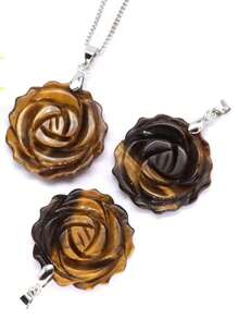 Natural Gemstone Carved Rose Flower Stone Pendant Amethyst Healing Crystal Necklace DIY Jewelry Bead Charm Women Valentine Gift