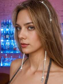 1pc Elegant Fashion Personalized Rhinestone Headband, Minimalist Women Daily Accessory - Silver - View 7