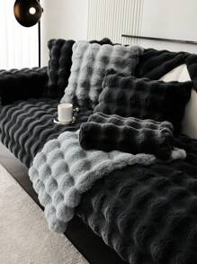 1pc All Season Thickened Sofa Cushion Cover, Non-Slip Sofa Slipcover, Dust-Proof And Dirt-Resistant, Machine Washable, Non-Shedding And Fade-Resistant, Plush Black Home Decor Pet-Friendly Protective Cover, Suitable For Bedroom, Office, Living Room, L-Shaped Sofa And 1/2/3/4 Seat Sofa