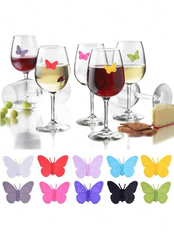 3D Magnetic Reusable Drink Markers, Silicone Butterfly Wine Glass Charms, Large Butterfly Markers, Ring Butterfly Markers, Reusable Cocktail Party Drink Identifiers, Suitable For Wedding, Birthday Party, Bar Gathering, Party Drink Accessories, Fun Party Decorations, Wedding Supplies, Fun Desktop Decoration, Durable Party Accessories