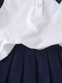 Conjunto de 2 piezas de top sin mangas con cuello polo con bordado de corazón y falda plisada para niñas, para el verano