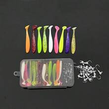 55 pièces Ensemble de leurres de pêche, comprenant des hameçons à tête de plomb, des hameçons souples en forme de queue de T, des vers souples. Convient pour la pêche à la perche, au doré, accessoires de pêche