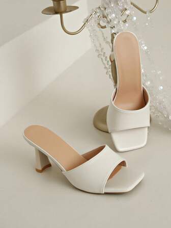 女式粗高跟凉鞋，夏季，纯色，露趾，一脚蹬，适合女士高跟拖鞋