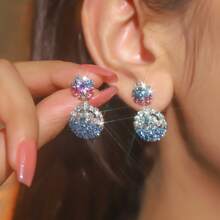 Europe And The United States Exaggerated Retro Palace Gorgeous Purple Double Round CZ Women's Crystal Earrings 1 Pair