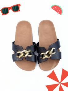 Kids Fashion Slip-On Sandals, Flat Casual Beach Slippers, Square Toe Rivet Stylish Slip-On Sandals With -Style Soles, Suitable For Everyday Wear - Black - View 3