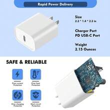 1-3 个 20W PD 快速充电壁式适配器兼容三星 S25 系列、17 Pro Max/17 Pro/17 Plus/17/16/15/14/13/12/11/XS/XR、三星 S25/S24/S23/S22/S21/S20 Ultra Plus 系列 - 美規A型插(110-127V) - 查看 6