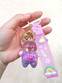 1 pièce Porte-clés créatif en forme d'ours bonbon jelly avec cloche, porte-clés mignon rempli de liquide, convient pour un usage quotidien ou comme cadeau de couple, accessoire de voiture, charm de sac, sac à dos pour l'école