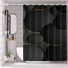 1/3/4pcs Black & Gold Circle Pattern Bathroom Set, Shower Curtain Set, Waterproof Polyester Shower Curtain & Rug, Cartoon Floral Theme, Suitable For All Seasons, Hand Wash Only, Includes 12 Durable Plastic Hooks, Bathroom Accessories - Multicolor - View 7