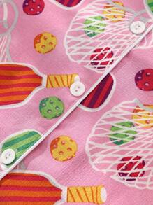 Set de pijama de 2 piezas con parte superior de manga corta con botones de cuello en V y estampado de paleta, y pantalones para mujeres. Set de pijama de verano cómodo para uso en casa.