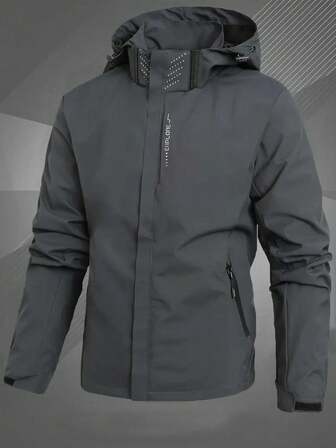 Lightweight Detachable Hooded Men's Windbreaker, Solid Color Casual Jacket, Outdoor Sport Coat, Spring/Autumn