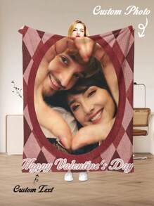 SRH 1pc Customizable Blanket - Plaid Pattern, Upload Your Own Photo And Text, Flannel Fabric, Soft And Cozy, Suitable For Room, Sofa, Bedroom, Office, Camping, Travel, Best Personalized Gift For Partner, Valentine's Day, Mother's Day, Anniversary, Birthday