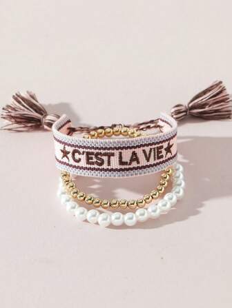 3 Pcs Embroidered Bracelet Summer Vacation Boho Bracelets Set Jewelry For Women