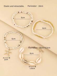 7 Pieces/Set Bohemian Beach Ocean Holiday Style Colorful Rice Beads Shell Starfish Decorative Bracelet Set Suitable For Women's Summer Daily Wear