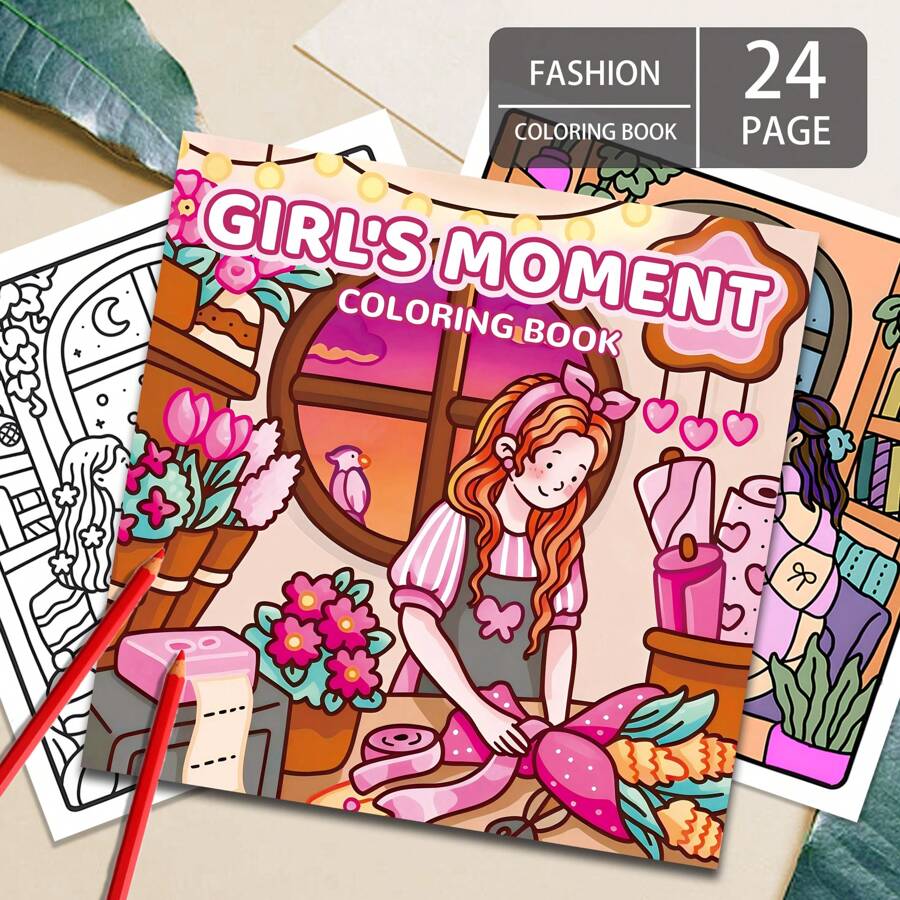 (Diseño original, modelo nuevo 2025, 7,9"X7,9", 24 páginas, impresión de un solo lado) 1 pieza Libro para colorear para adultos con temática de niña, patrones hermosos, líneas claras, adecuado como regalo para cumpleaños, Pascua, Día del Padre y otros días festivos, una excelente manera de relajarse, volver a la escuela, útiles escolares