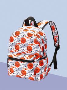 13.7" (35cm) Children's Backpack With Sports Ball & Dinosaur Patterns, Suitable For Daycare & Preschool, Padded Back & Adjustable Shoulder Straps, Great For School & Daily Use, Fashionable Backpack