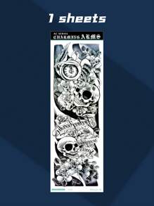 1pc Skull Pattern Full Arm Temporary Tattoo, Waterproof Realistic Body Art Tattoo Sticker For Men & Women