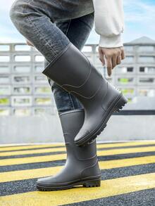 1双男士中筒雨靴，PVC一体成型，耐用雨鞋，适用于钓鱼、户外活动、通勤、泥地行走 - 黑色 - 查看 3