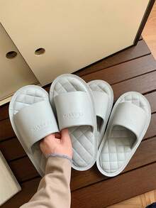 XIXITIAO EVA One-Piece Geometric Sole Plastic Slippers, Anti-Slip Soft-Sole Cloud Slippers, Plus Size Fashion Colorful Minimalist Thick-Sole Anti-Slip Casual Slippers For Men And Women, Suitable For Home, Beach, Bathroom Use In All Seasons - Silver Gray - View 3