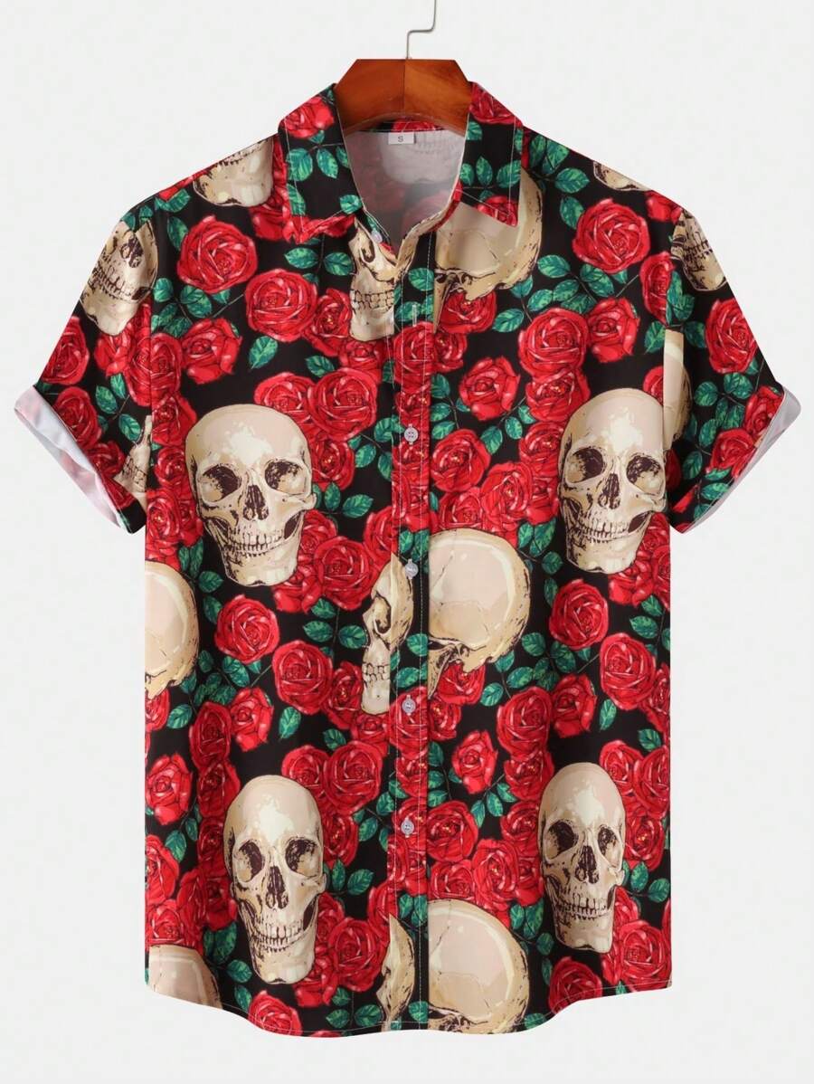 Camisa de manga corta estampada para hombres, camisa casual de ocio de verano