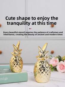 Modern Minimalist Gold Plated Ceramic Pineapple Decor, Creative Home Accent Piece For Living Room, Coffee Shop, Wine Cabinet, Graduation/Birthday Gift