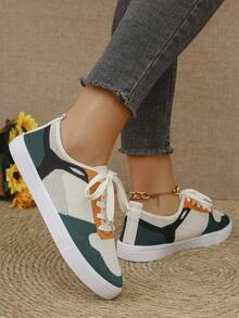 Zapatillas de plataforma blancas para mujer, zapatos deportivos casuales con suela gruesa, tela de malla transpirable antideslizante para estudiantes, estilo - Multicolor - Ver 4