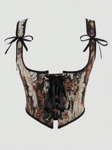 Damska kamizelka typu bodycon w kwiaty w stylu vintage, kamizelka ze ściągaczem, odzież wierzchnia, topy, impreza noworoczna, walentynki, święta, top gorsetowy, strój na dzień św. Patryka