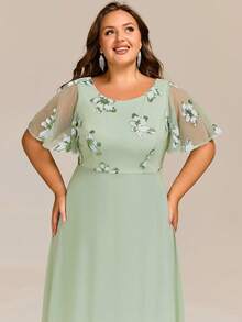 Plus Elegant Round Neck Floral Sequin Embroidery Formal Dresses Sage Green Bridesmaid Dresses Fall Wedding Guest Dresses - Mint Green - View 9