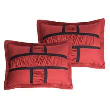 7 Pieces Comforter Set, Luxury Ruched Design Bed In A Bag For Bedroom, 1 Comforter, 2 Pillowcases, 3 Decor Pillows, 1 Bedskirt - 酒紅色 - 查看 4