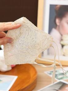 1pc Women's Camellia Embroidered Mesh Breathable Face Mask, Lace Washable Facial Cover, Face Shaping, Lightweight Sun Protection, Versatile Fashion Accessory - Multicolor - View 8