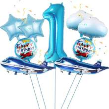 Blue Airplane Number 1-9 Themed Balloons For Movie, Flight, Birthday Party, Festival Decoration