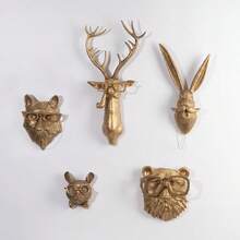 Animal Heads Wall Decor, Faux Deer Head Mount, Animal Sculptures Wall Decor, Resin Animal Head Wall Hanging Decoration For Living Room Bedroom Kitchen Gift,Deer - Gold Animal Ornaments - View 2