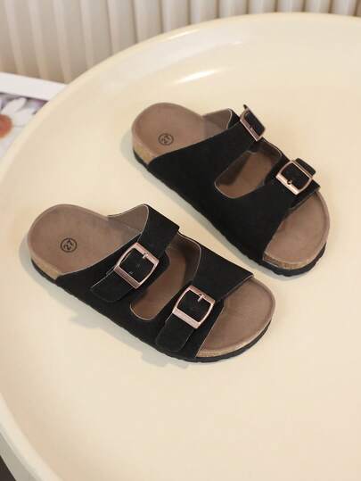 1 Pair Men's Solid Color Soft Cork PU Non-Slip Round Toe Casual Beach Slippers, Suitable For Summer
