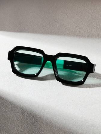 1 st gröna rektangulära enkla modeglasögon, lämpliga för fotografering, resor, matchande sommarkläder för sommarstrandsemester, utomhus, resor