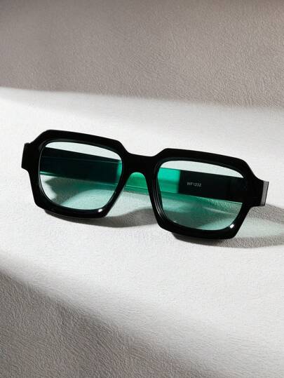 1pc Green Rectangular Simple Fashion Fashion Glasses, Suitable For Photography, Travel, Matching Summer Outfits For Summer Beach Vacation,Outdoor,Travel
