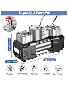 LIPETY Auto-Luftpumpe,12V Portable Heavy Duty Tire Inflator,Air Compressor with Digital Gauge,Car Pump with 4 LED Beads,Auto Shut-Off for Vehicle, Bicycle