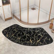 1pc Gold Heat-Transfer Rabbit Fur Style Curved Corner Anti-Slip Mat, Soft Anti-Slip Quick-Dry Bath Mat Suitable For Shower, Bathtub And Sink Area Home Bathroom Decor Carpet