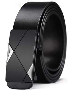 男士时尚枪黑色自动扣腰带，休闲全包式腰带，适合日常穿着，可作为男士礼物，适合年轻和中年男士商务休闲场合，也可作为工作、节日礼物、情人节礼物，适合青少年夏季休闲户外运动、度假旅行、毕业礼物、生日配饰或日常穿着，适合夏季、秋季、万圣节、秋冬季等场合，适合青少年、青年、男士，休闲、户外、运动、度假、毕业礼物、生日、日常穿着 - 黑色 - 查看 3