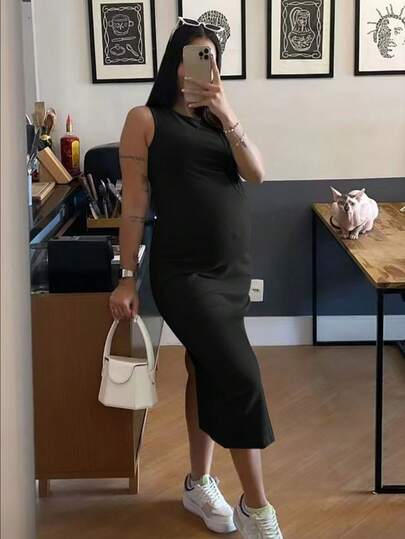 Maternity Sleeveless Bodycon Dress, Professional Office Commute Style