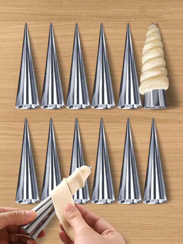 3/10 peças/conjunto de tubos dinamarqueses cônicos de aço inoxidável, utensílios para assar croissants em ângulo espiral grande, formas para bolos, formas para pão, essenciais para cozinhas, famílias e festas.