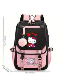 Sanrio Sanrio Hello Kitty Cute Large Capacity Backpack, Student Backpack Simple Casual Backpack With Headphone Jack And Charging Port