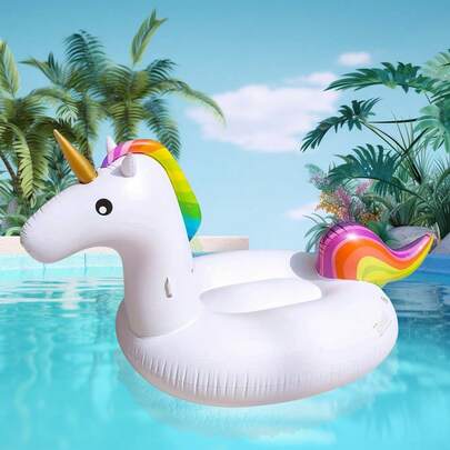 1pc Summer Inflatable Unicorn Floatie, Rainbowr Unicorn Design, Lie Down And Sit On, Water Sports Accessory For Swimming Pool, Beach, Party, Birthday, Couples Outdoor Water Sofa, Floating Mat, Beach Essentials, Pool Inflatable, Pool Float