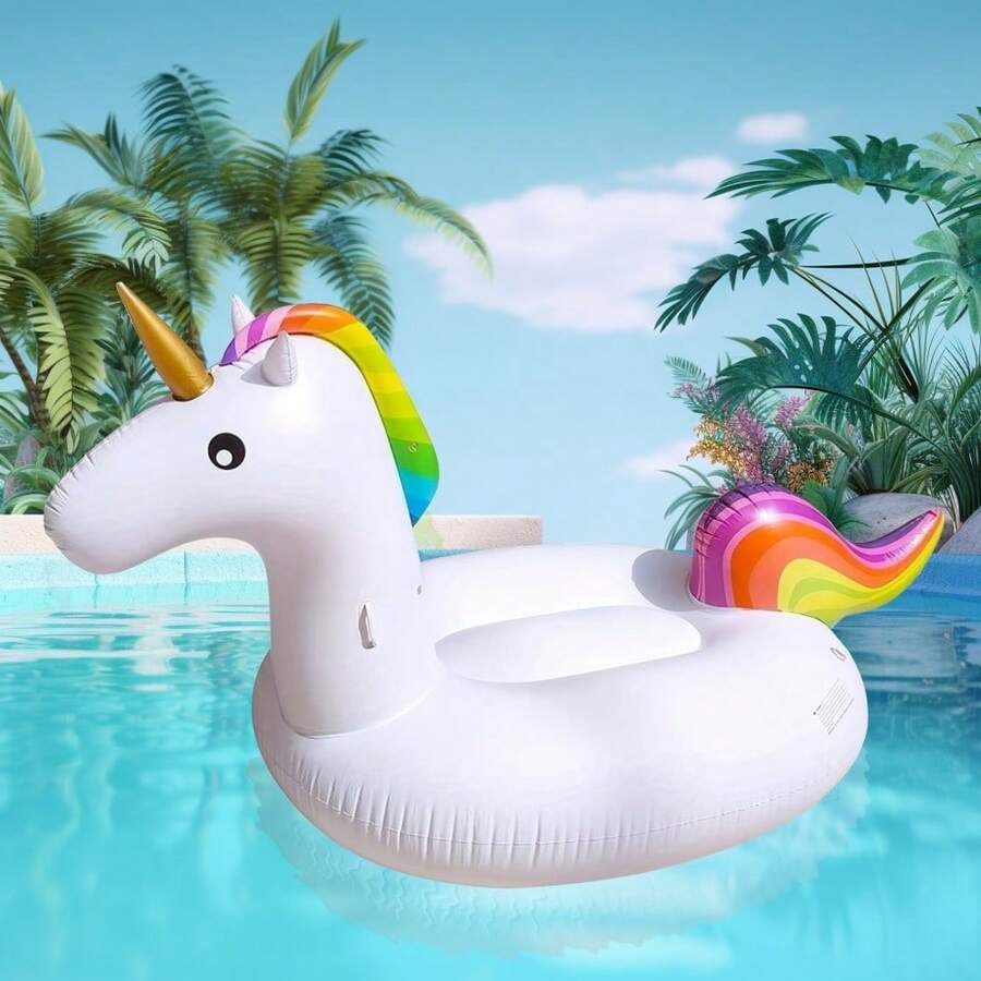 1pc Summer Inflatable Unicorn Floatie, Rainbowr Unicorn Design, Lie Down And Sit On, Water Sports Accessory For Swimming Pool, Beach, Party, Birthday, Couples Outdoor Water Sofa, Floating Mat, Beach Essentials - Unicorn - View 1